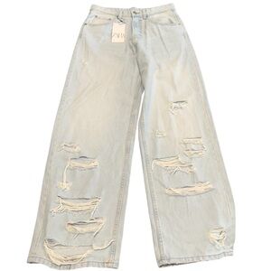 Zara relaxed baggy jeans size 30 women NWT light wash distressed